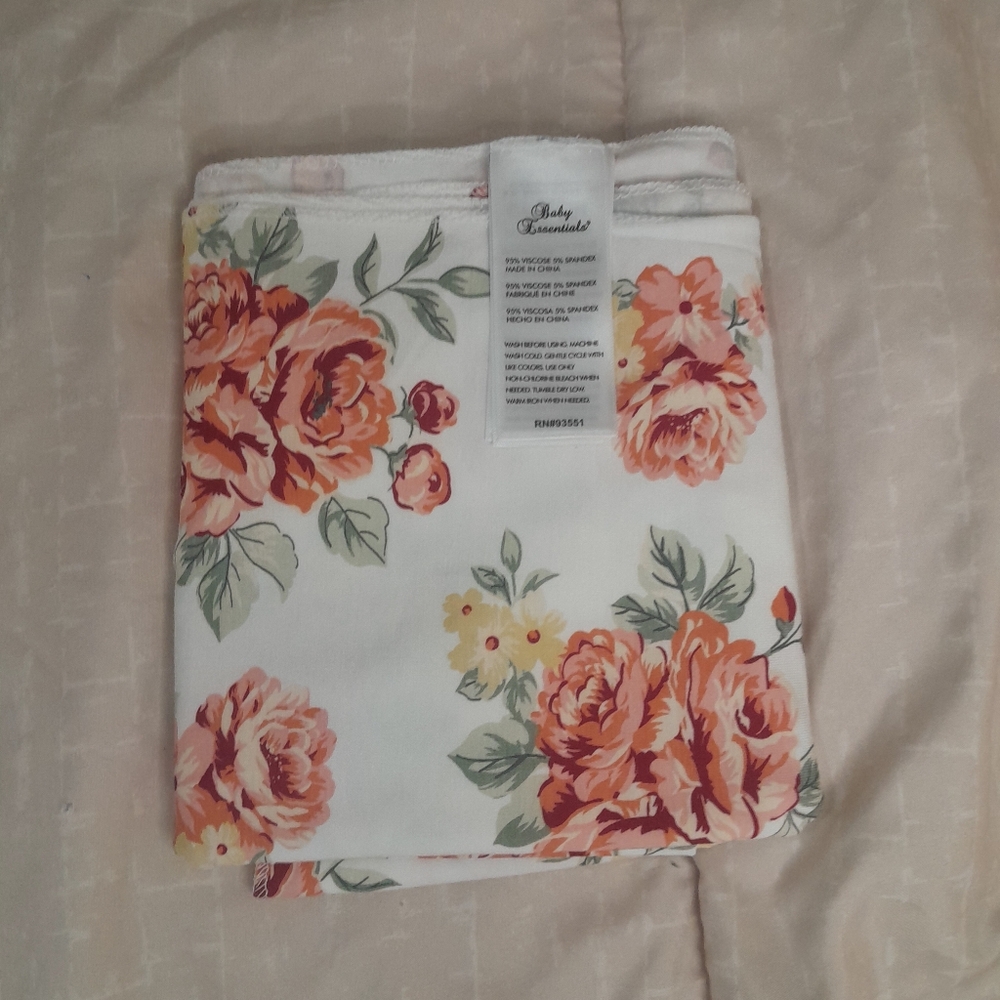 Baby Essentials Floral Blanket- White, Orange, and Green